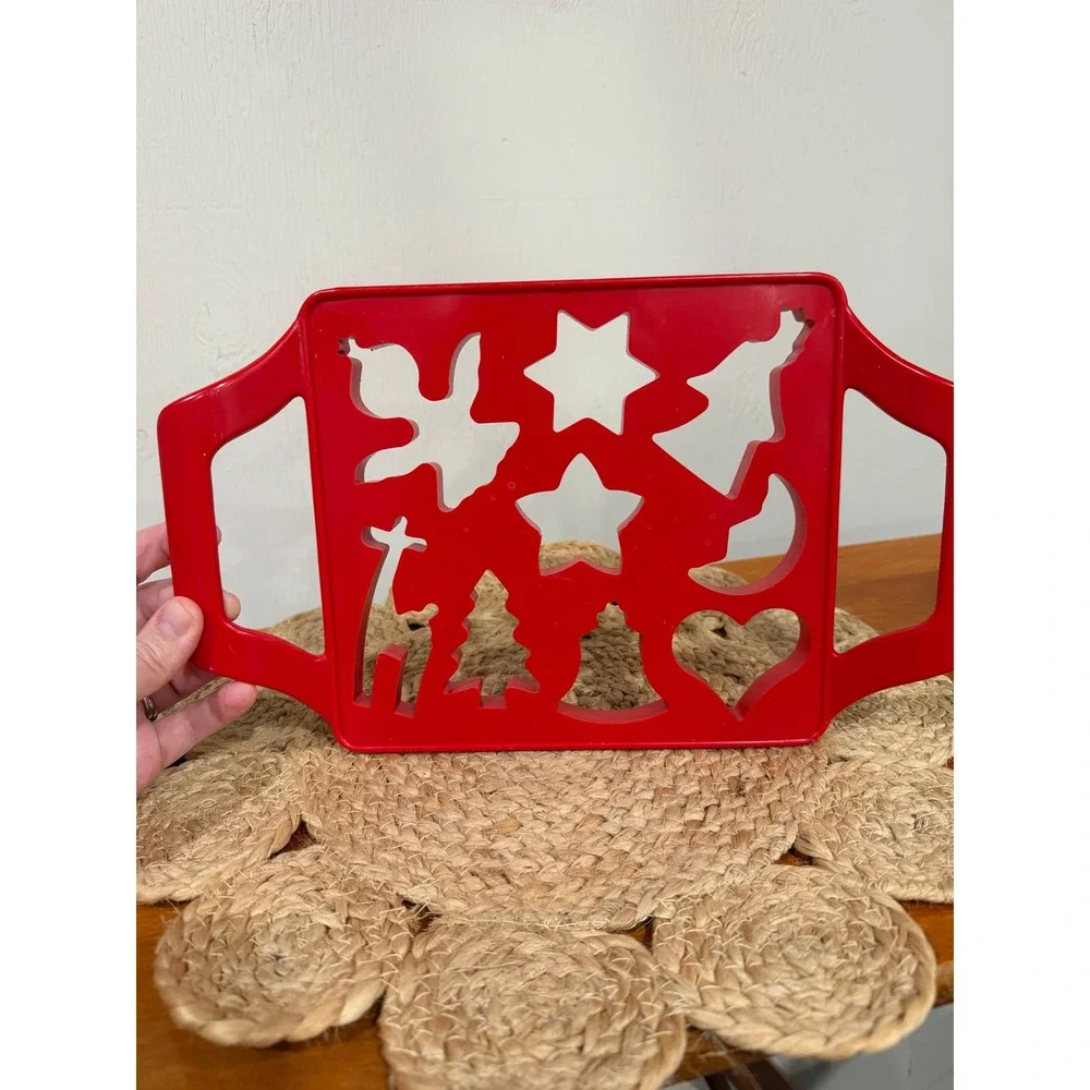 Vintage Tupperware Christmas Holiday Cookie Cutter Sheet Red Plastic 13 Inch